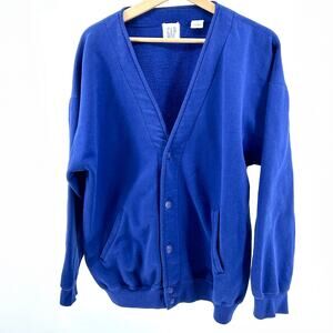 Vintage 90s Gap Royal Blue Fleece V-Neck Button Oversized Cardigan